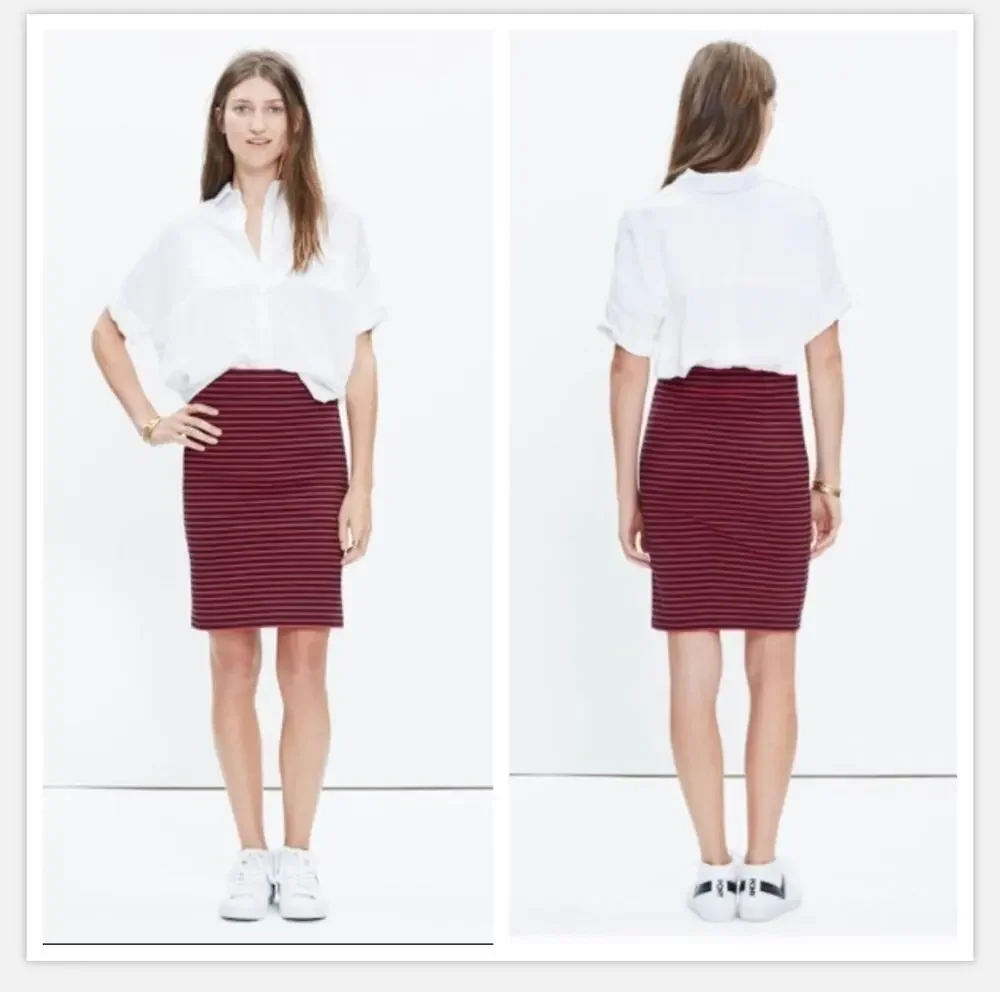 Madewell Red Navy Blue Sailor Striped Downtown Ponte Knit Skirt City Pencil XS